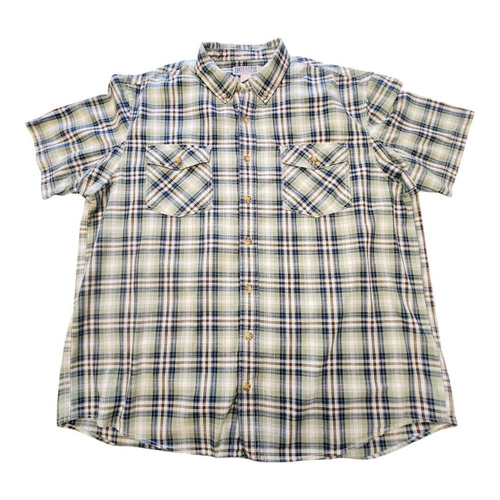 Duluth Trading Men's Free Swingin' Chambray Short Sleeve Plaid Shirt 2XL Tall‎
